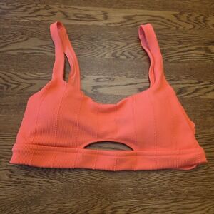 NWT XL Aerie Coral Ribbed Scoop Neck Bikini Top with Cutout Detail